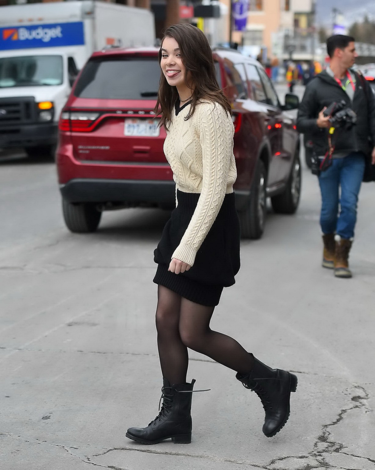 Hailee Steinfeld leggy wearing mini skirt and pantyhose out in Park City #75174494