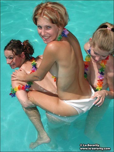 Three sweet college co-eds partying at the pool #78289370