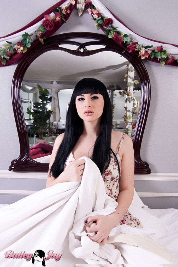 Brunette Shemale Bailey Jay stripping on the bed #79168157