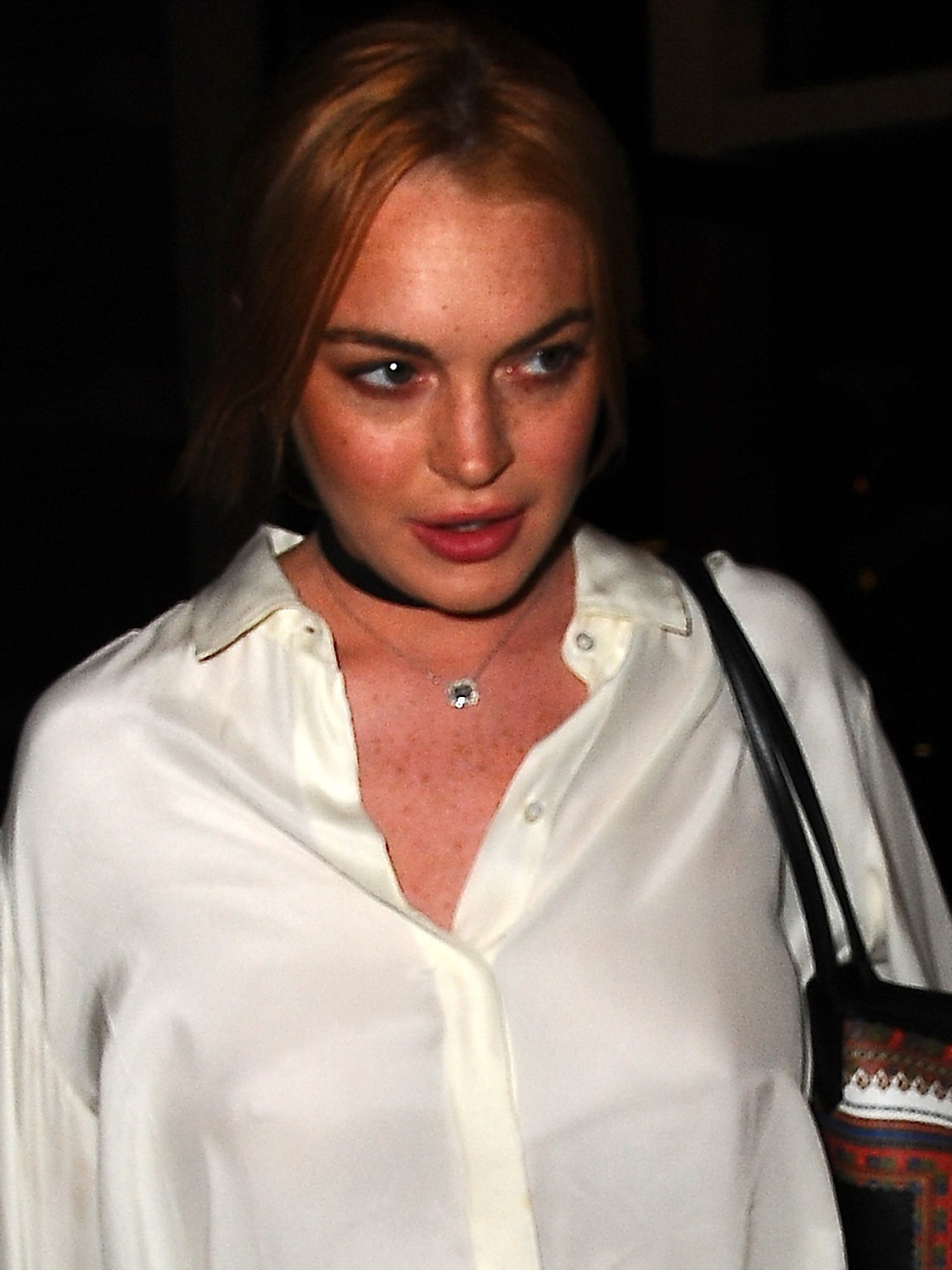 Lindsay Lohan braless wearing a white shirt out in NYC #75220890