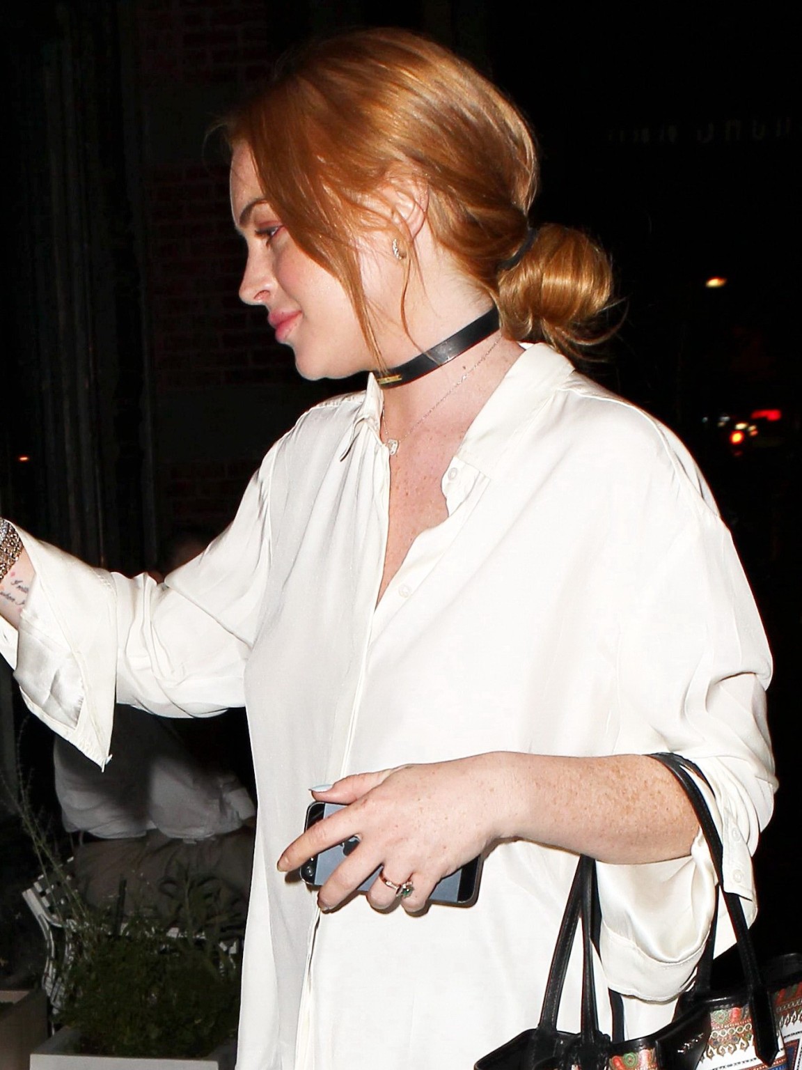 Lindsay Lohan braless wearing a white shirt out in NYC #75220920