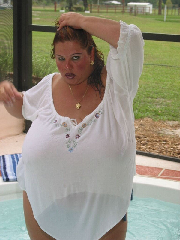 Fattie showing massive tits in pool #75565413