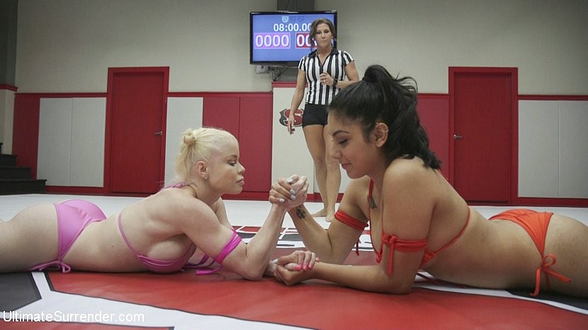 Adley Rose is straponed during wrestling by blonde lezdom Nikki  #76483784