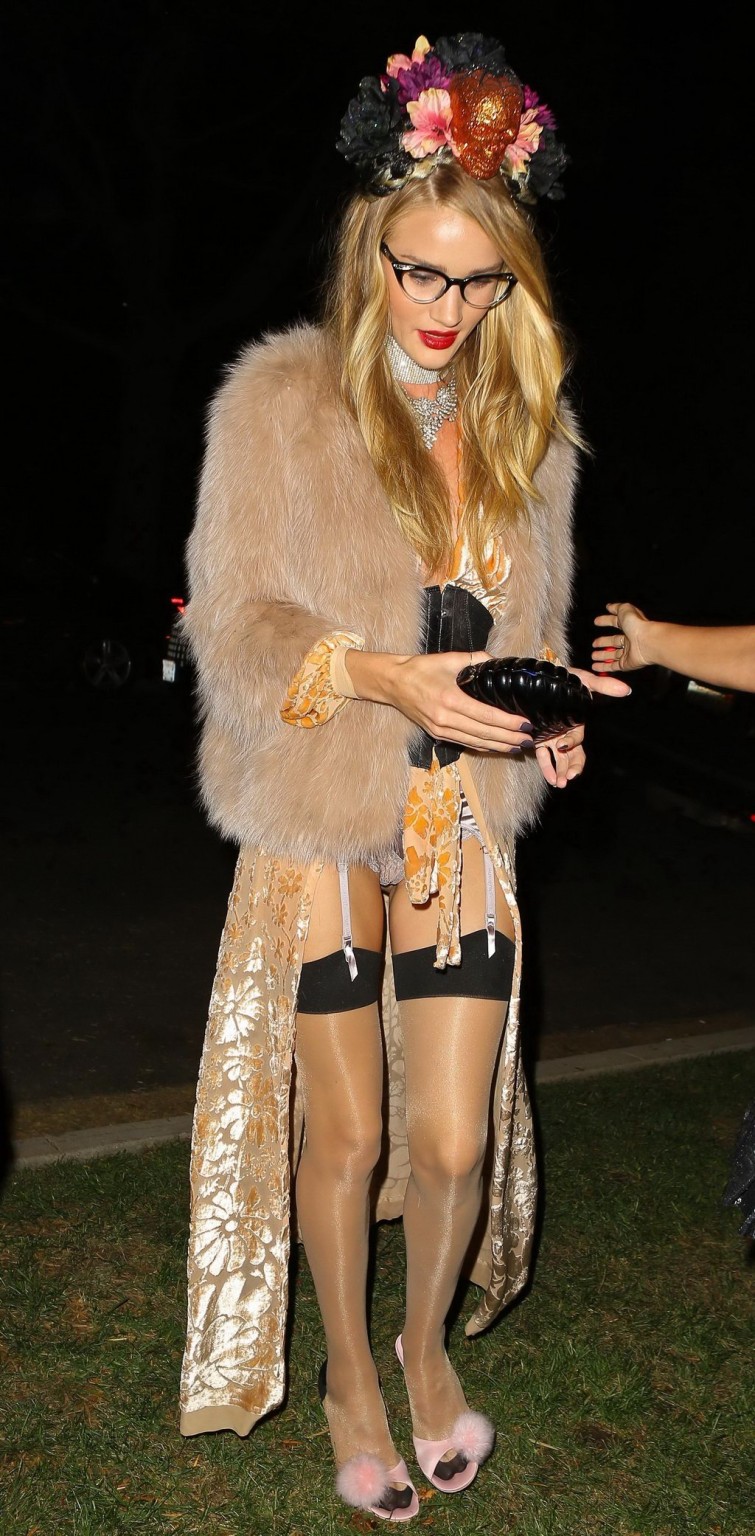 Rosie Huntington Whiteley wearing hot lingerie and stockings at Halloween party  #75249522