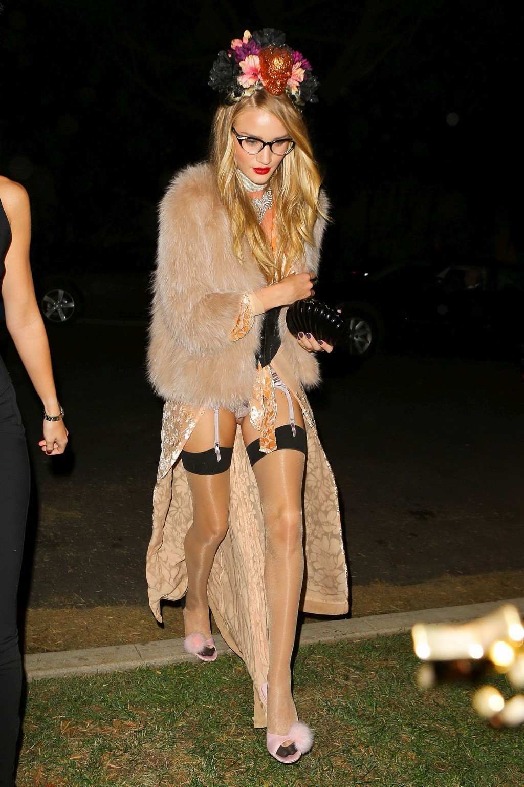 Rosie Huntington Whiteley wearing hot lingerie and stockings at Halloween party  #75249557
