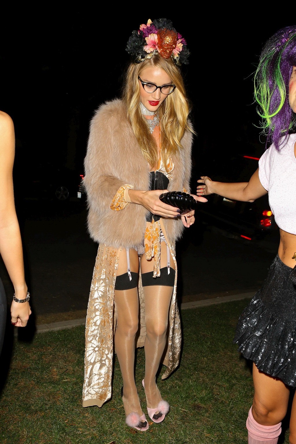 Rosie Huntington Whiteley wearing hot lingerie and stockings at Halloween party  #75249575