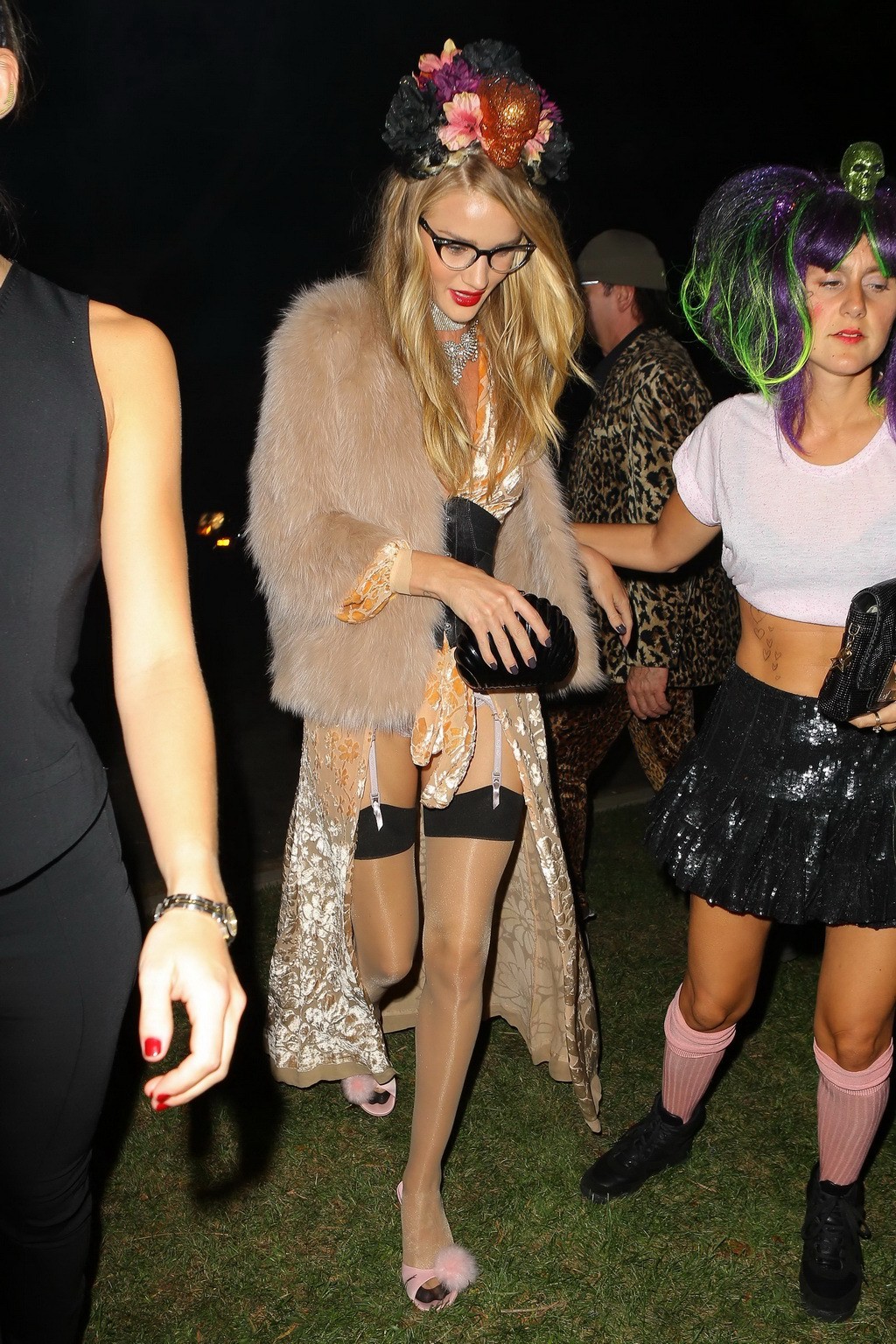 Rosie Huntington Whiteley wearing hot lingerie and stockings at Halloween party  #75249583