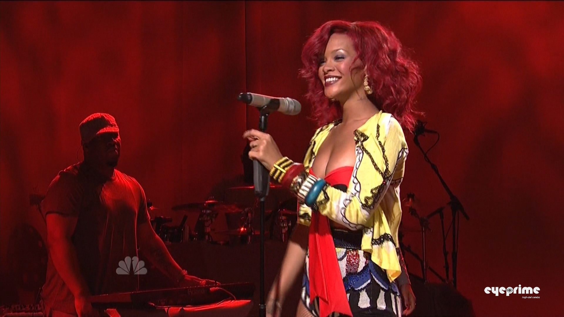 Rihanna slipping out of her skimpy strapless top while performing at Saturday Ni #75328168