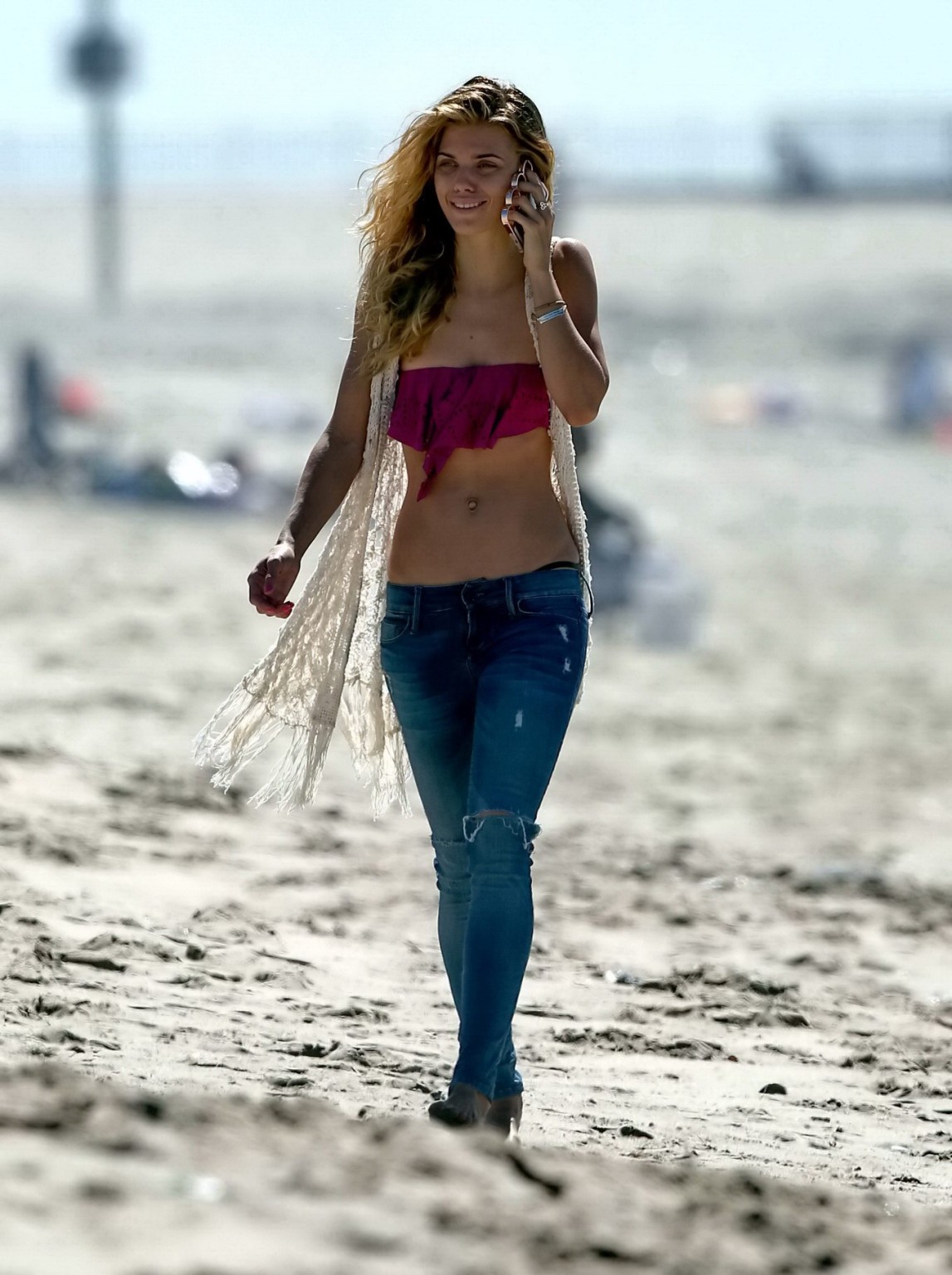 AnnaLynne McCord wearing a tube top  jeans on a beach in LA #75202292