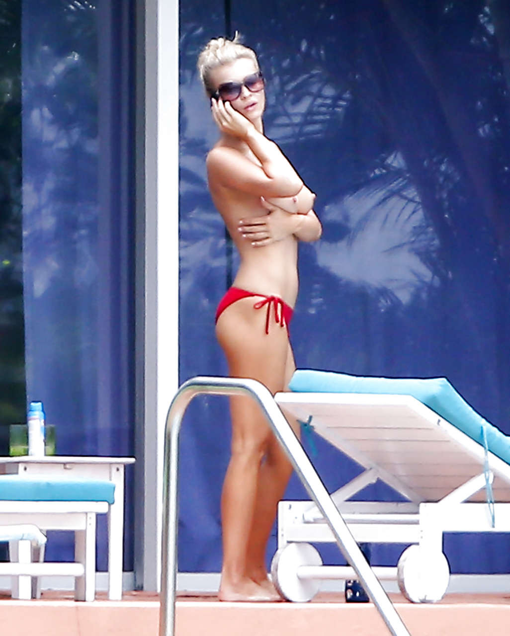 Joanna Krupa showing hot body in topless bikini out poolside  #75230228