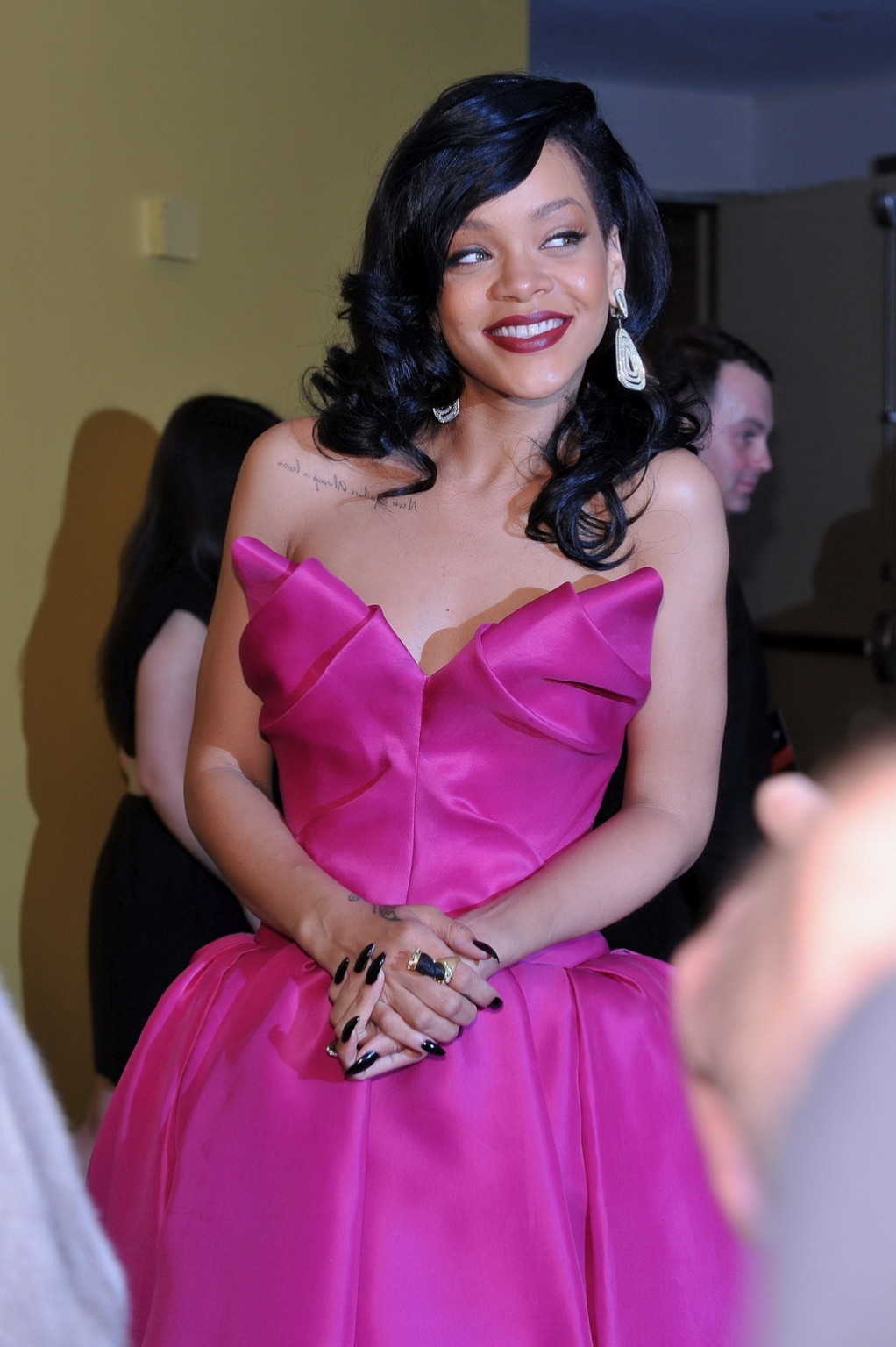 Busty Rihanna showing big cleavage in gorgeus strapless pink dress at Time's 100 #75265116