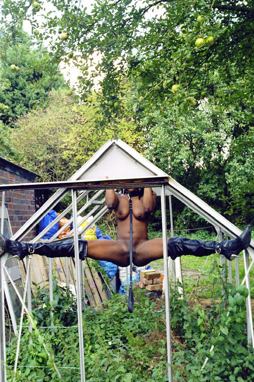 Galleta de ébano en la desnudez pública al aire libre y la tira kinky en un parque Inglés
 #73401354