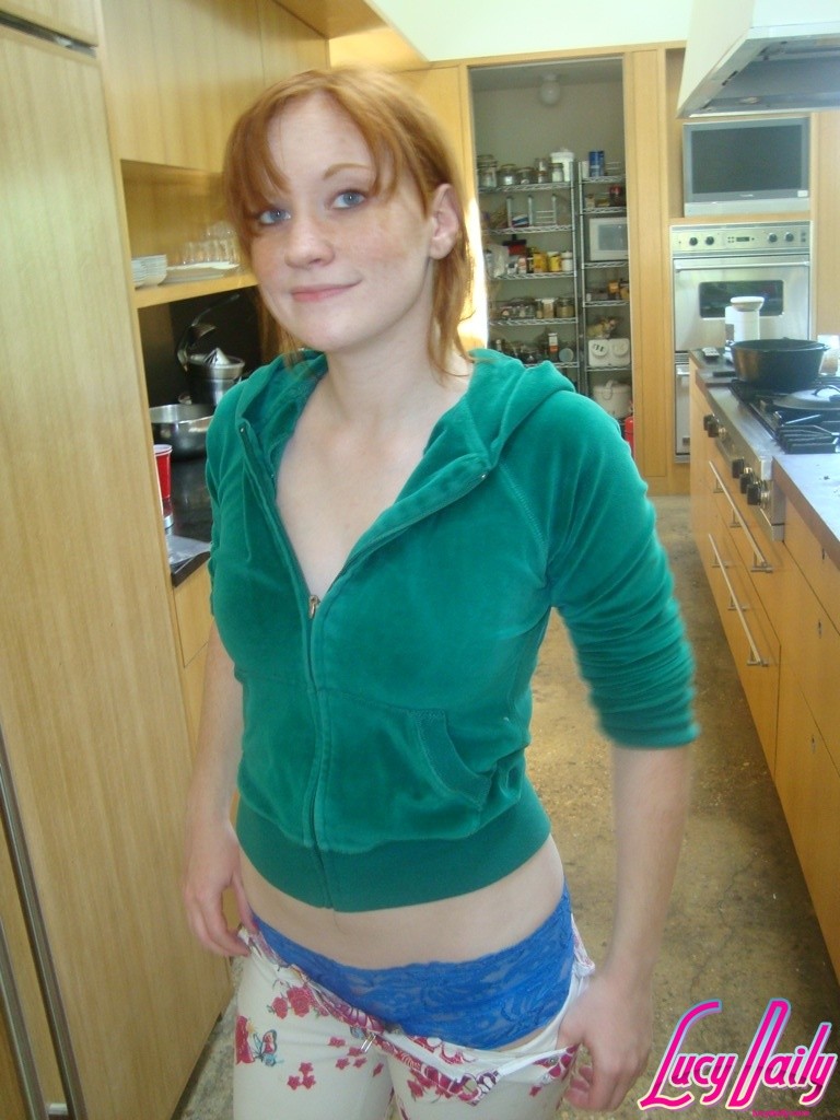 Amateur busty redhead flashing in kitchen #67299116