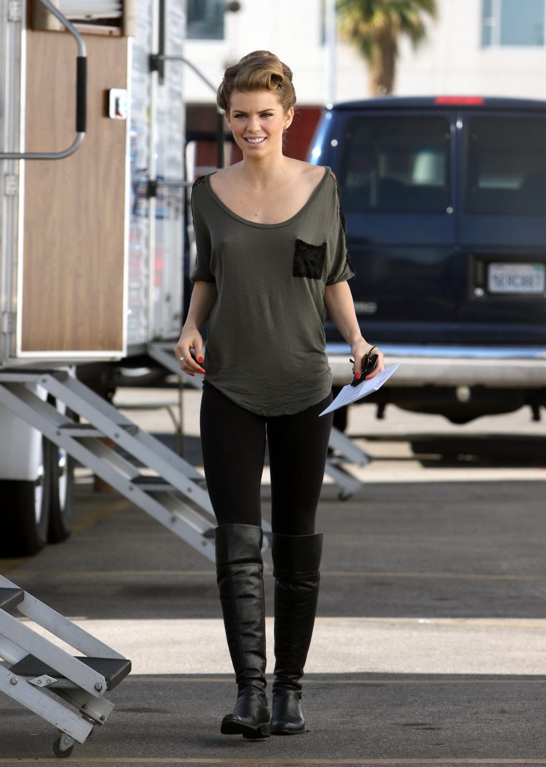 AnnaLynne McCord braless wearing see through top on the '90210' set in LA #75281572