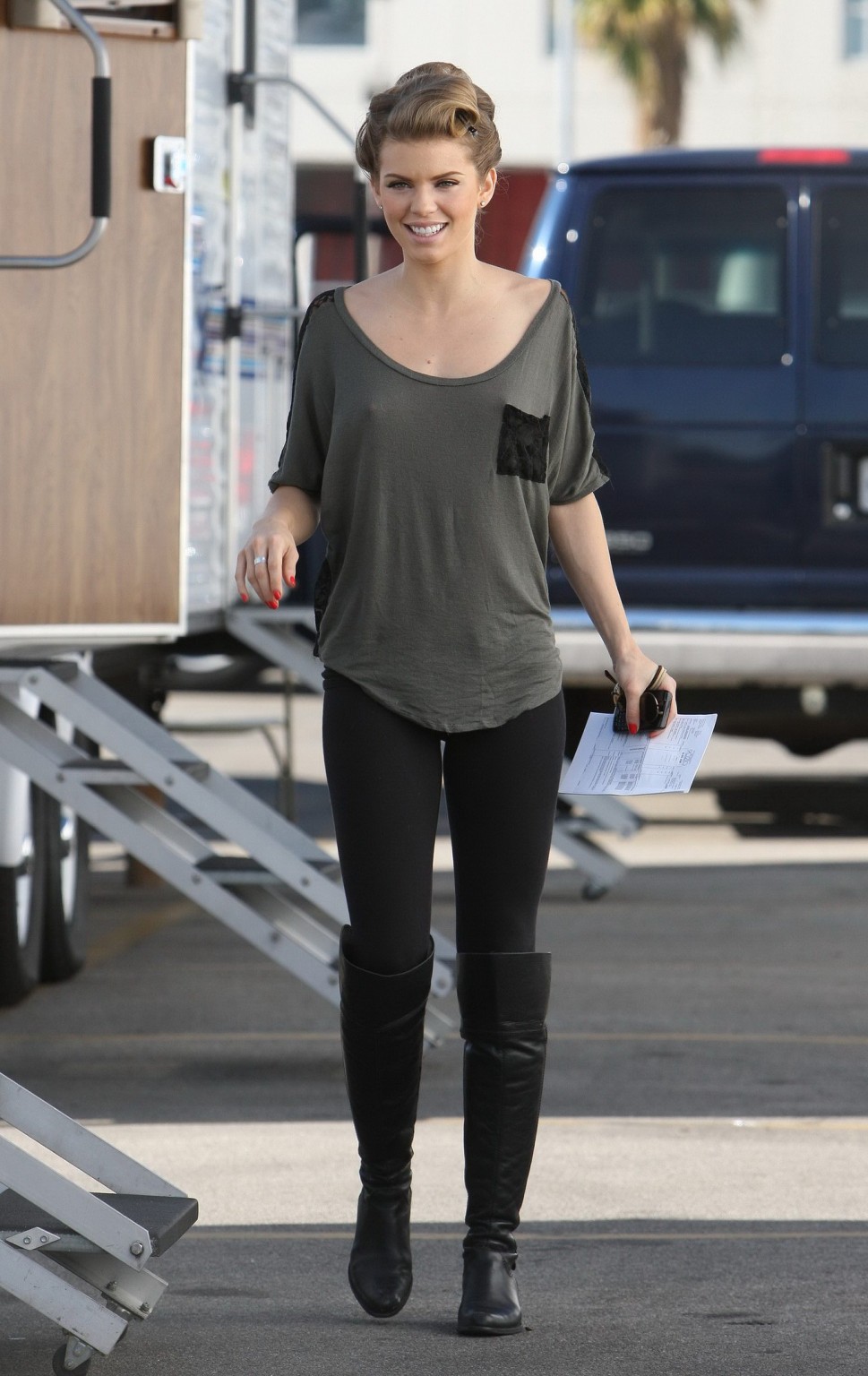 AnnaLynne McCord braless wearing see through top on the '90210' set in LA #75281575