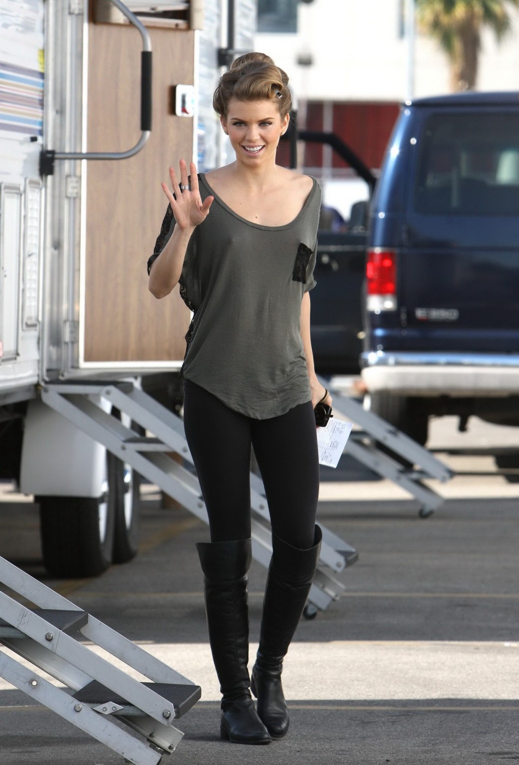 AnnaLynne McCord braless wearing see through top on the '90210' set in LA #75281577