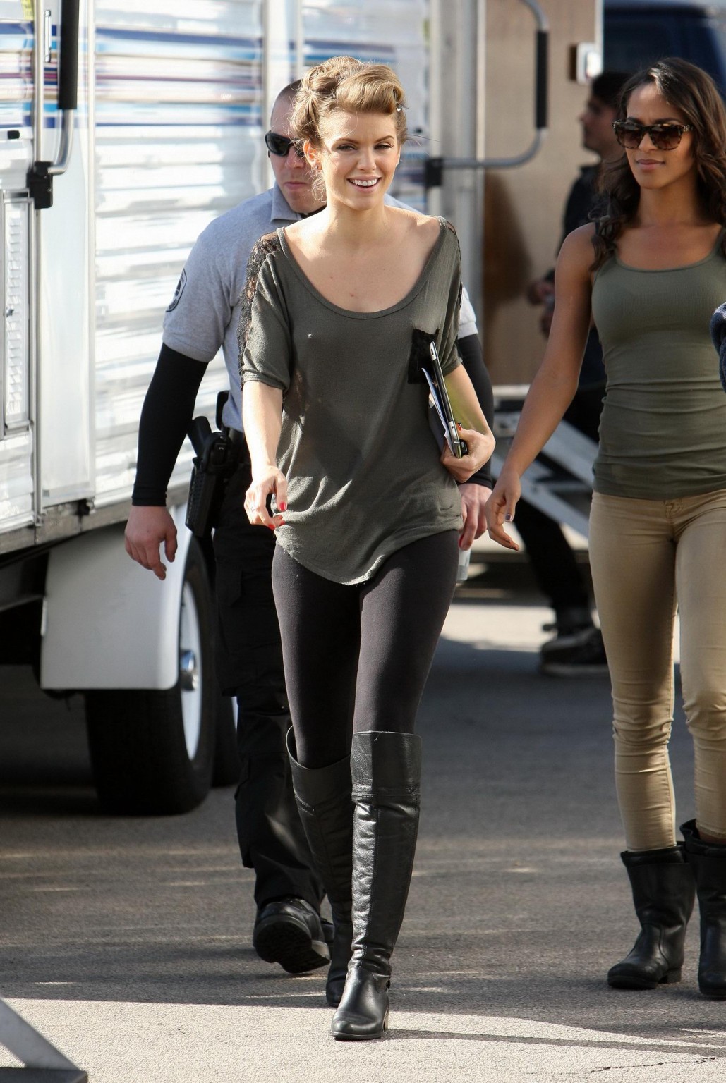 AnnaLynne McCord braless wearing see through top on the '90210' set in LA #75281580