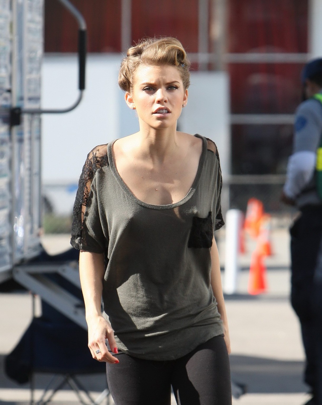 AnnaLynne McCord braless wearing see through top on the '90210' set in LA #75281593