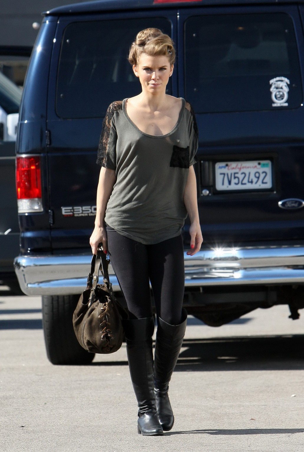 AnnaLynne McCord braless wearing see through top on the '90210' set in LA #75281621