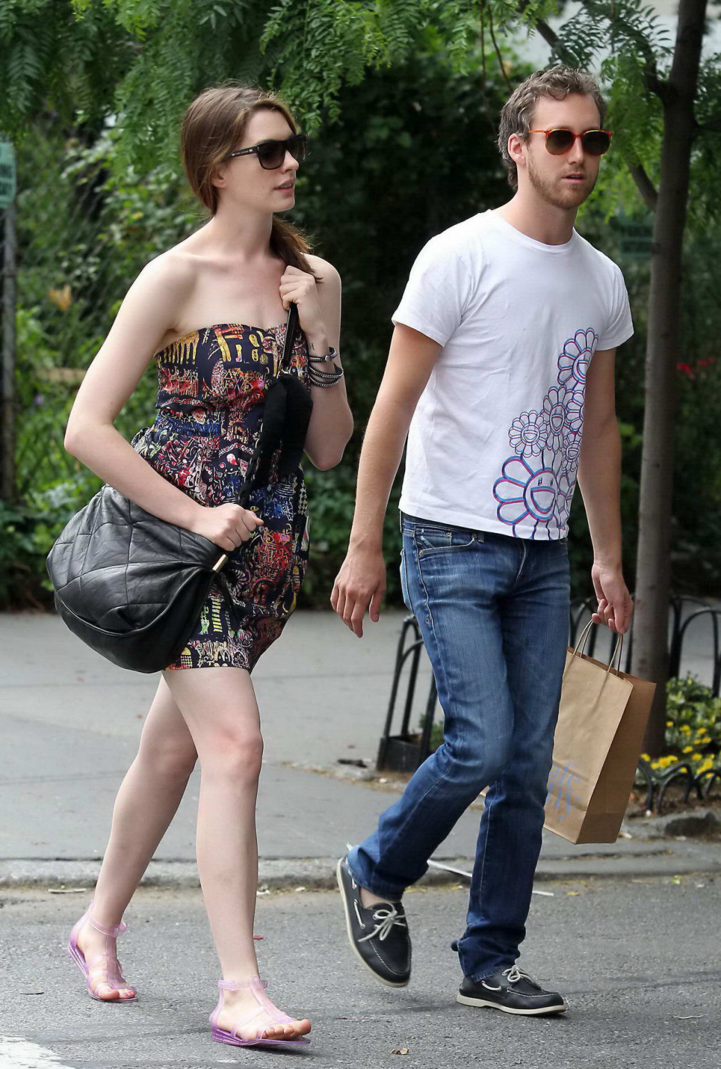 Anne Hathaway leggy in mini dress wandering the West Village #75347126