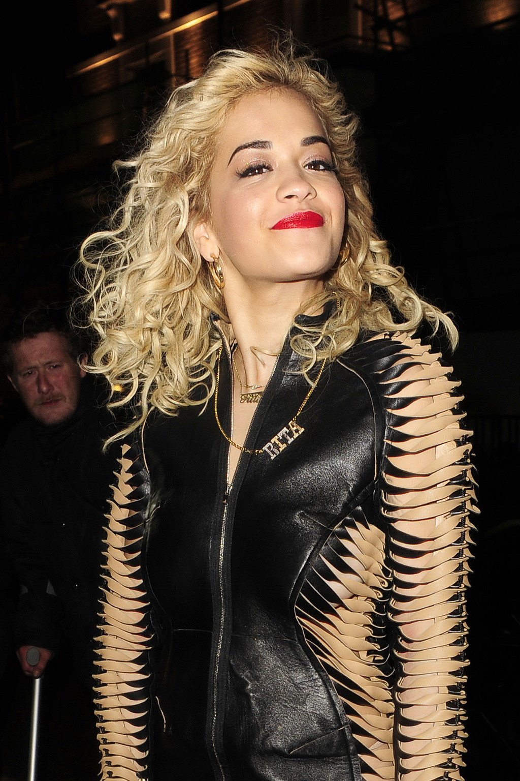 Rita Ora flashing her panties and big boobs in skimpy leather mini dress at the  #75263113