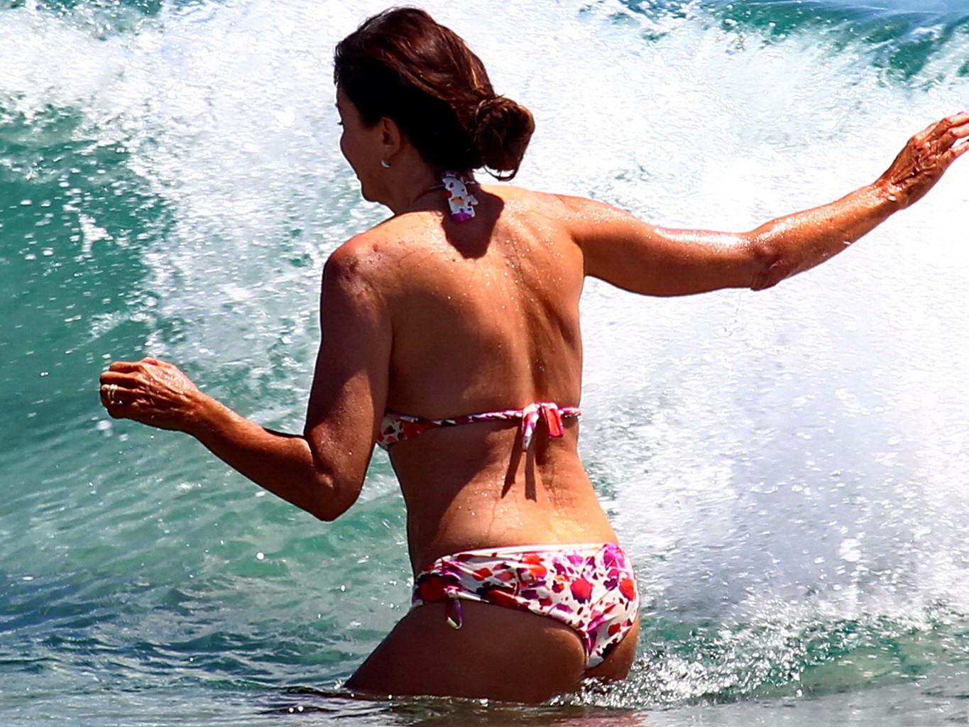 Alba Parietti topless showing off her big boobs on a beach in Ibiza #75194819