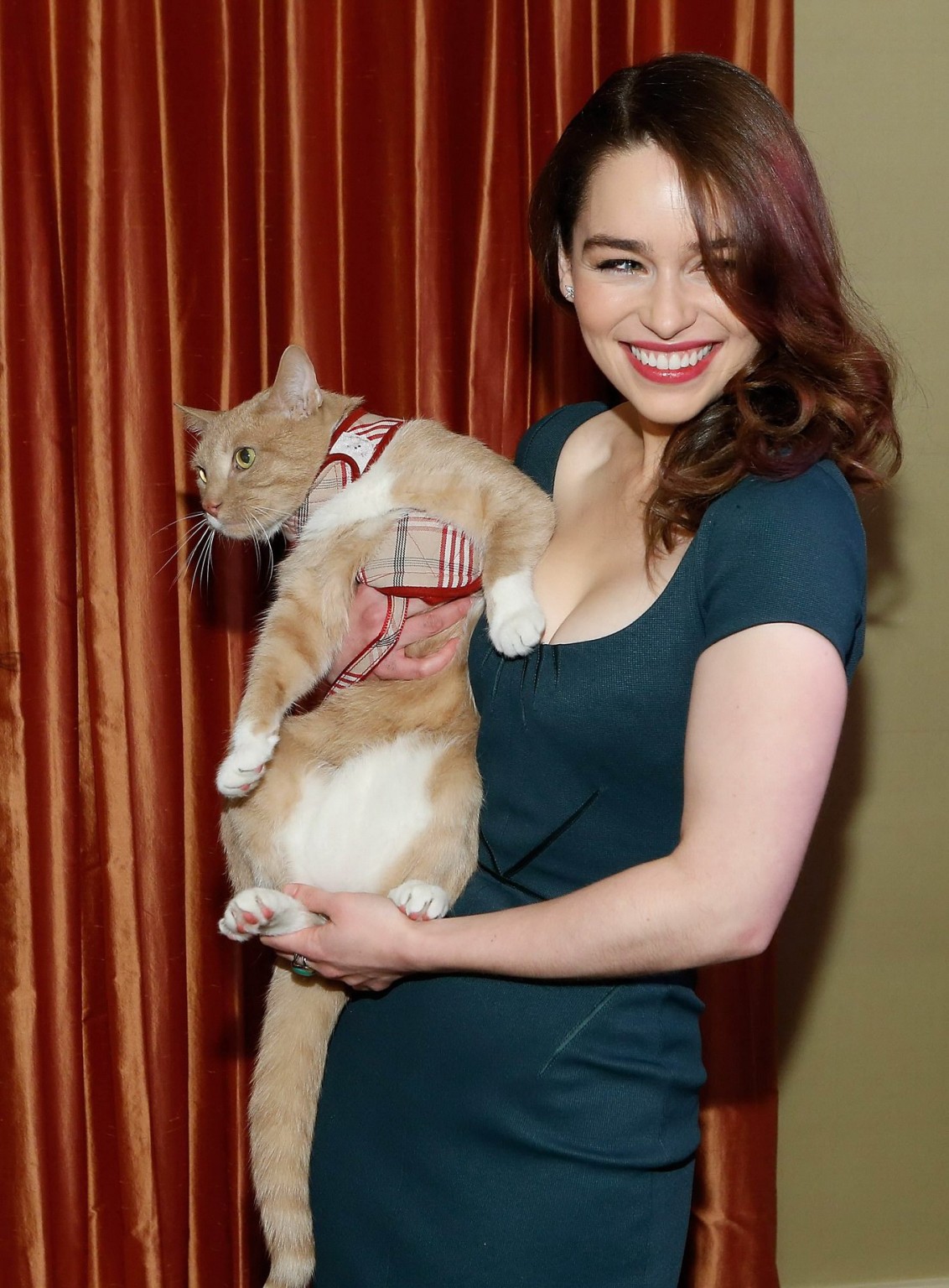 Emilia Clarke showing huge cleavage at 'Breakfast at Tiffany's' Broadway press p #75240226