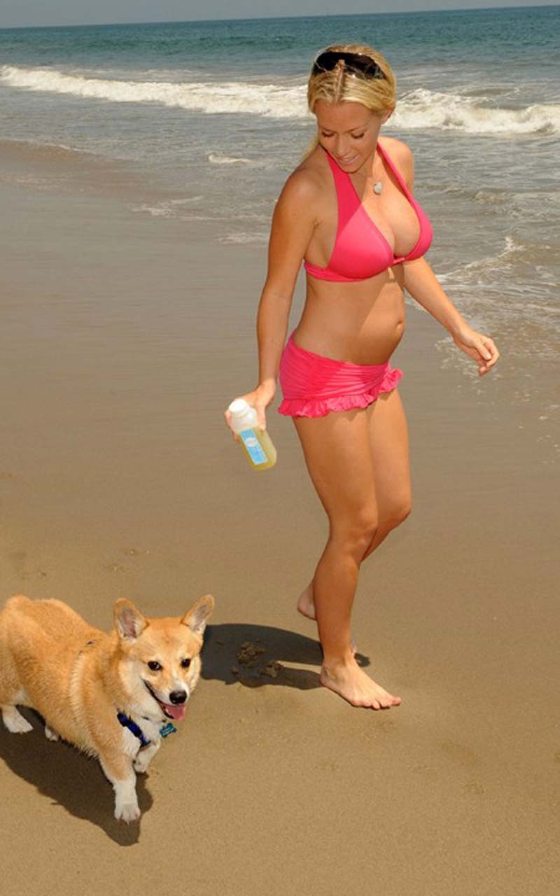 Kendra Wilkinson leggy in mini skirt and sexy in red bikini on beach #75314900