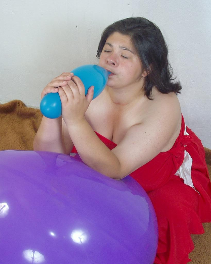 Horny big tit fat babe teaseing while playing with balloons #75545465
