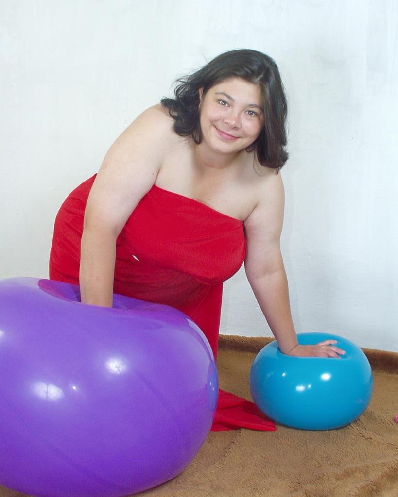 Horny big tit fat babe teaseing while playing with balloons #75545487
