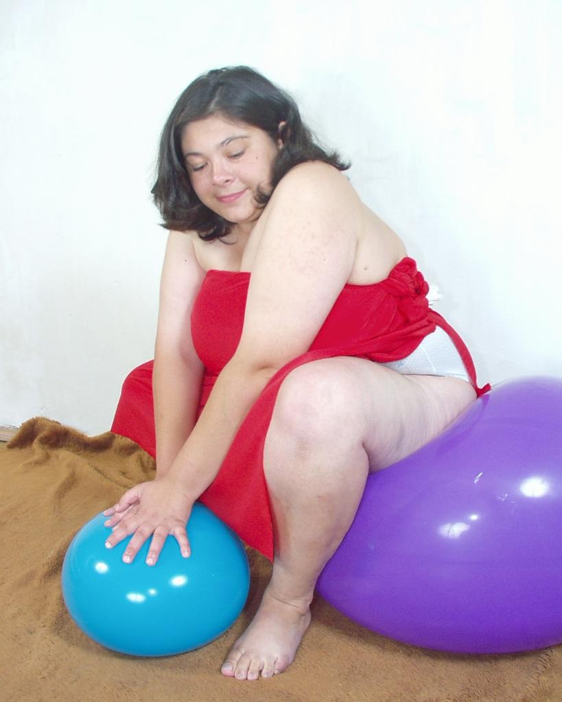 Horny big tit fat babe teaseing while playing with balloons #75545494