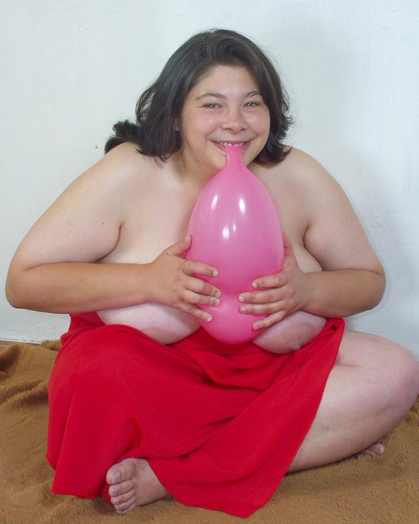 Horny big tit fat babe teaseing while playing with balloons #75545534