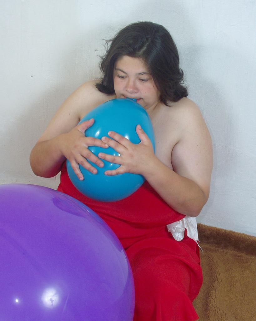Horny big tit fat babe teaseing while playing with balloons #75545547