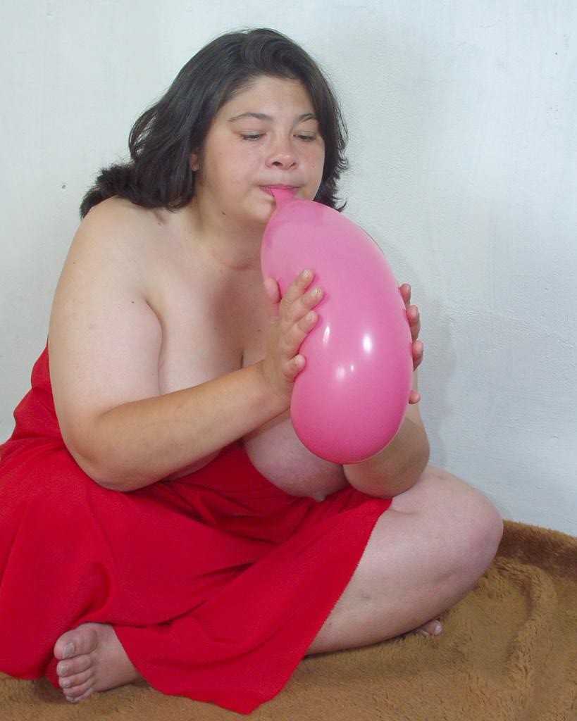 Horny big tit fat babe teaseing while playing with balloons #75545600