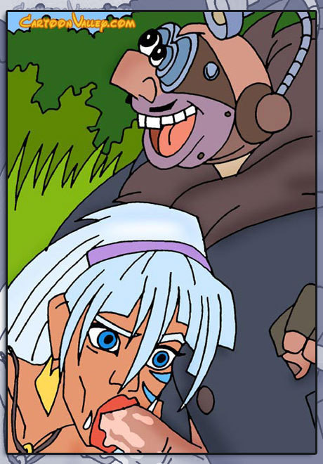 舌に洗濯ばさみをつけたバーサがマイロに突かれる
 #69549316