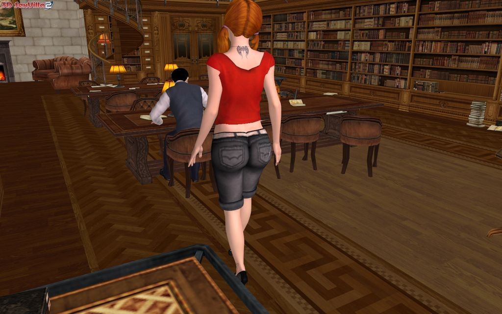 Salope animée en 3d séduisant un nerd dans une bibliothèque
 #69479484