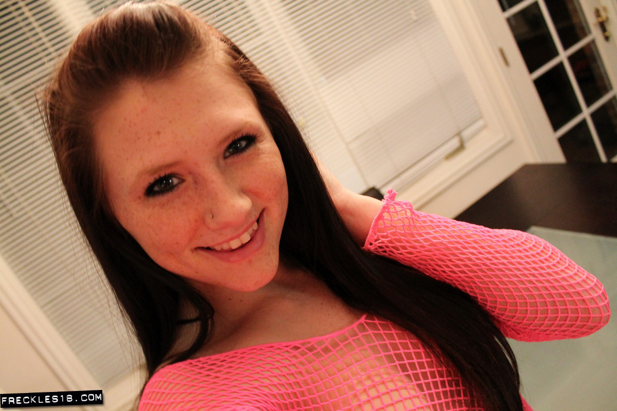 Amateur freckled teen in fishnet top #67978383