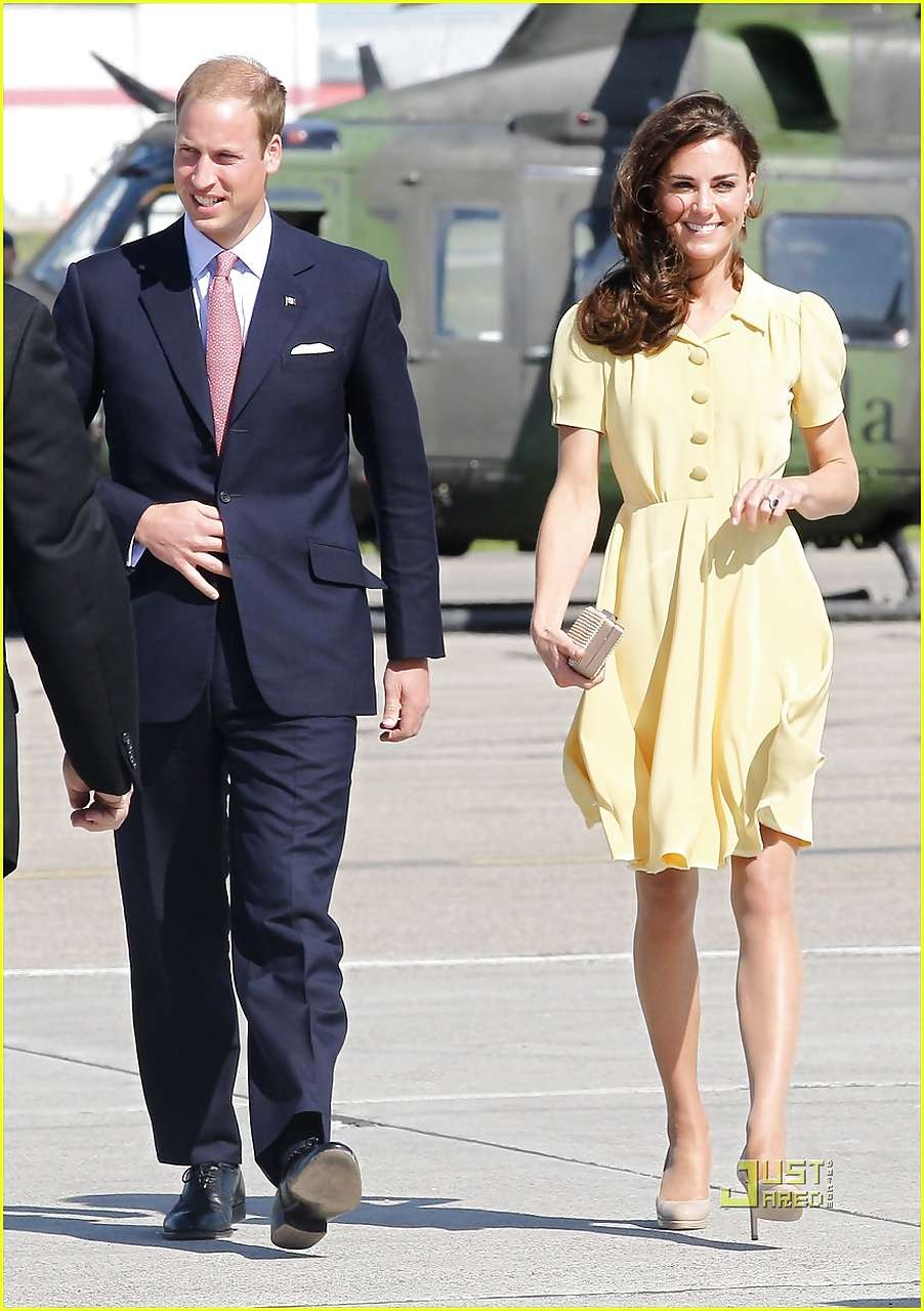Kate Middleton showing her panties while wind blow her yellow dress #75296916