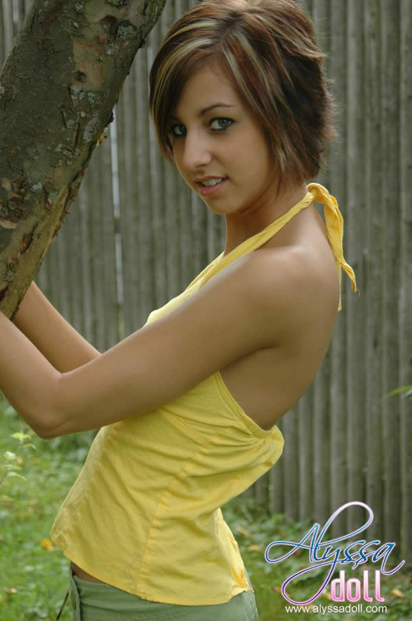 Brunette teen alyssa doll stripping in the backyard #74943765