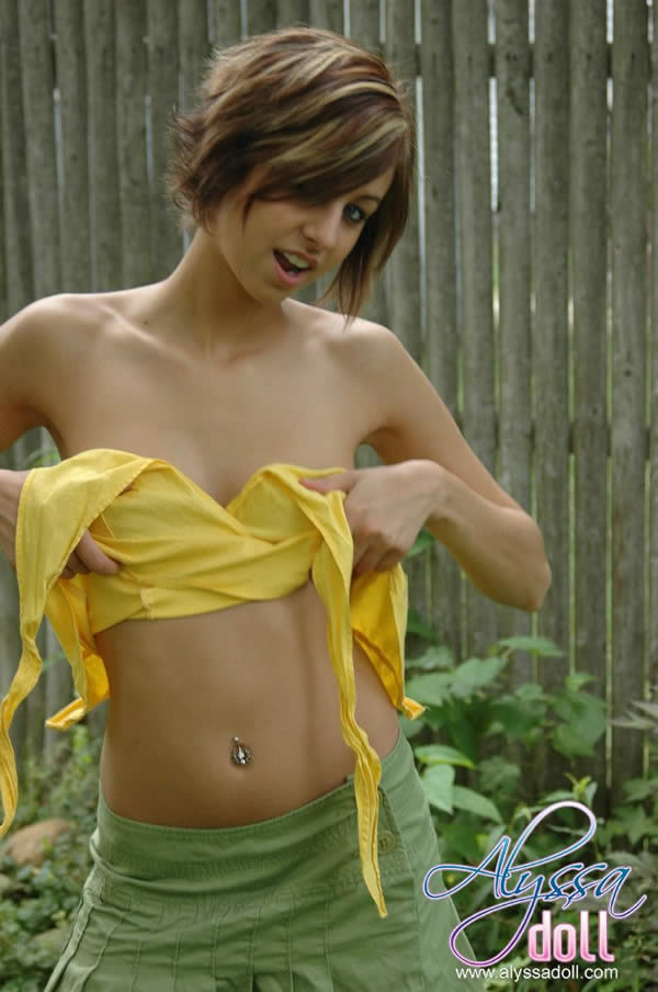 Brunette teen alyssa doll stripping in the backyard #74943786