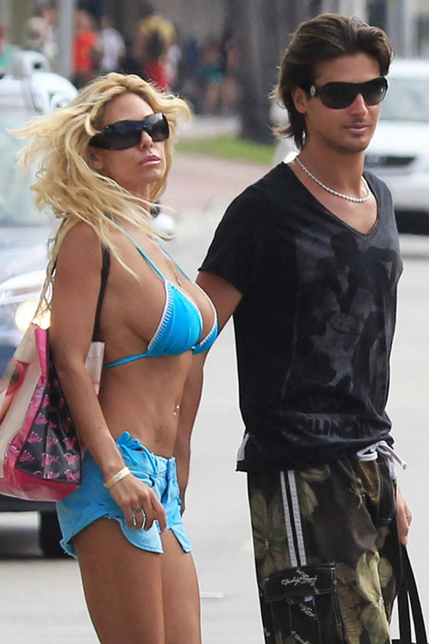 Shauna Sand looking sexy in blue bikini on beach and flashing pussy and tits pap #75316091