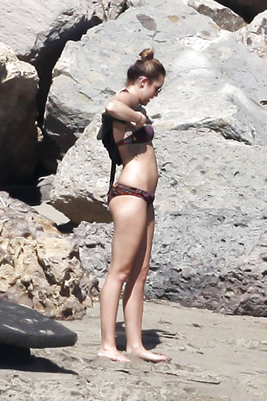 Miley Cyrus flashing her panties upskirt on set and sexy in bikini #75284075