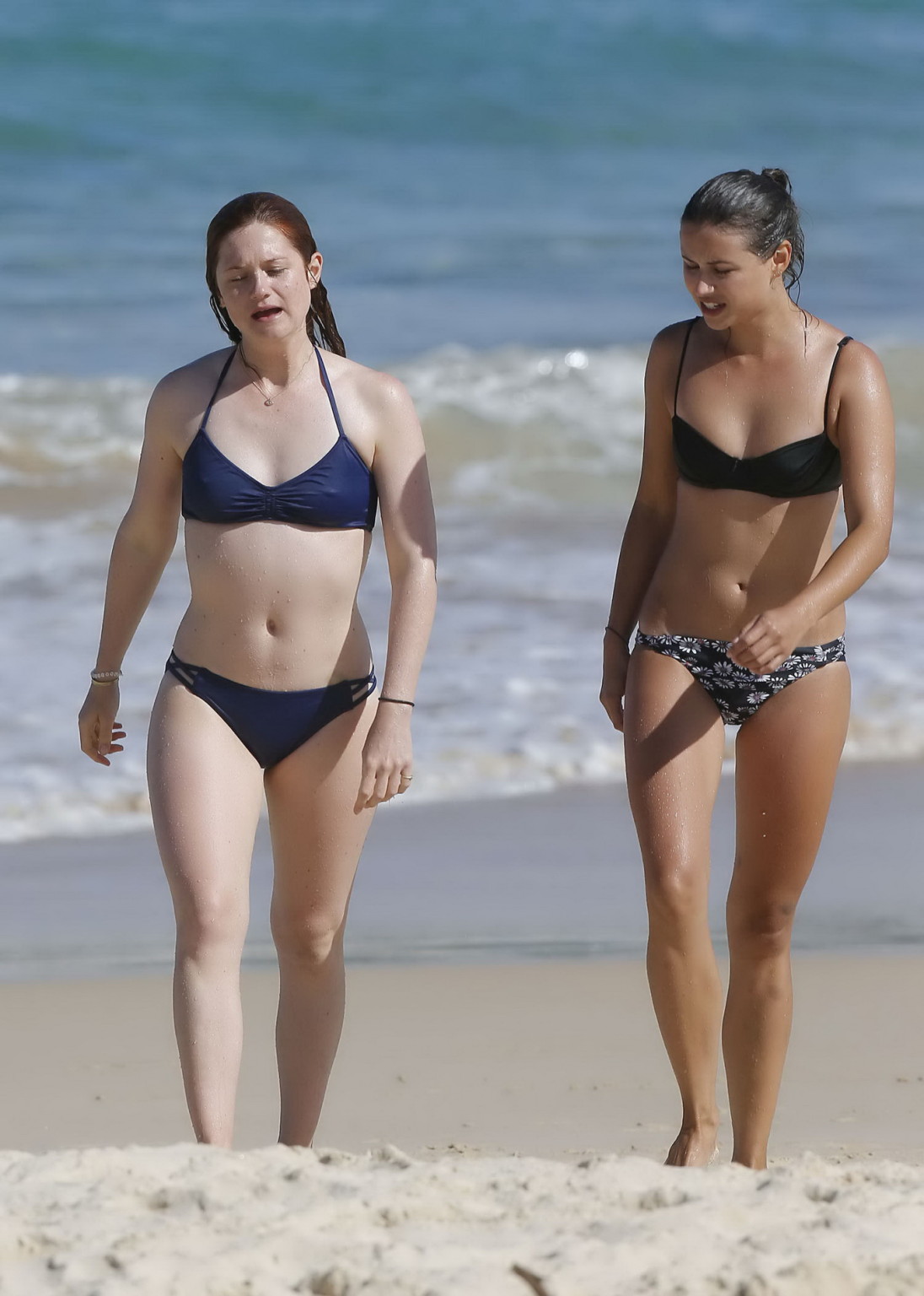 Bonnie Wright shows nipple pokies and ass in a blue bikini #75143772