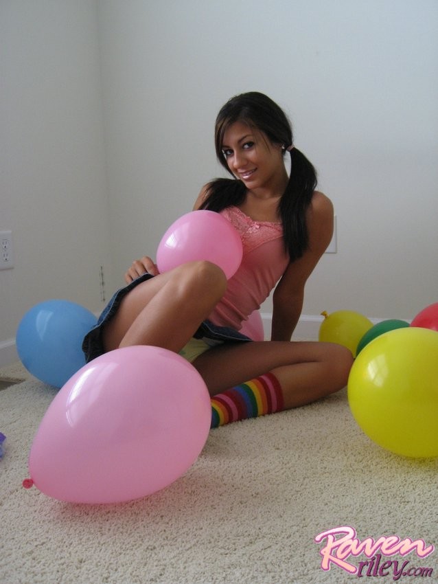 amazingly beautiful raven riley playing with real baloons #75045513