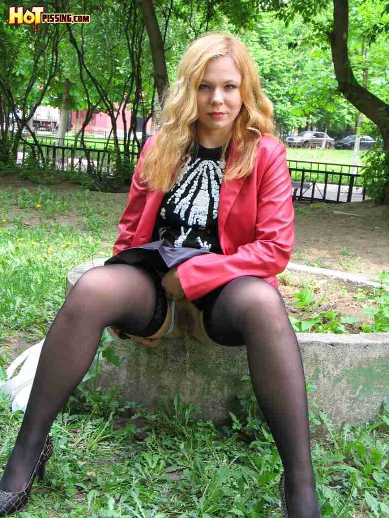 Sexy blonde pissing in the park #76586000