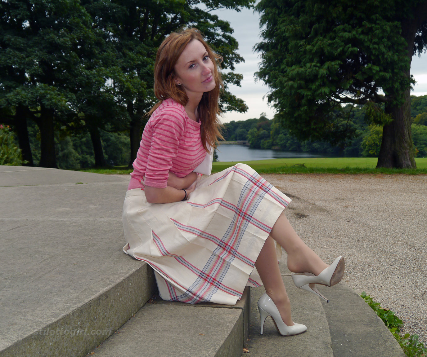 Cute redhead babe poses in a pair of lovely white high heeled stilettos for all  #72555853