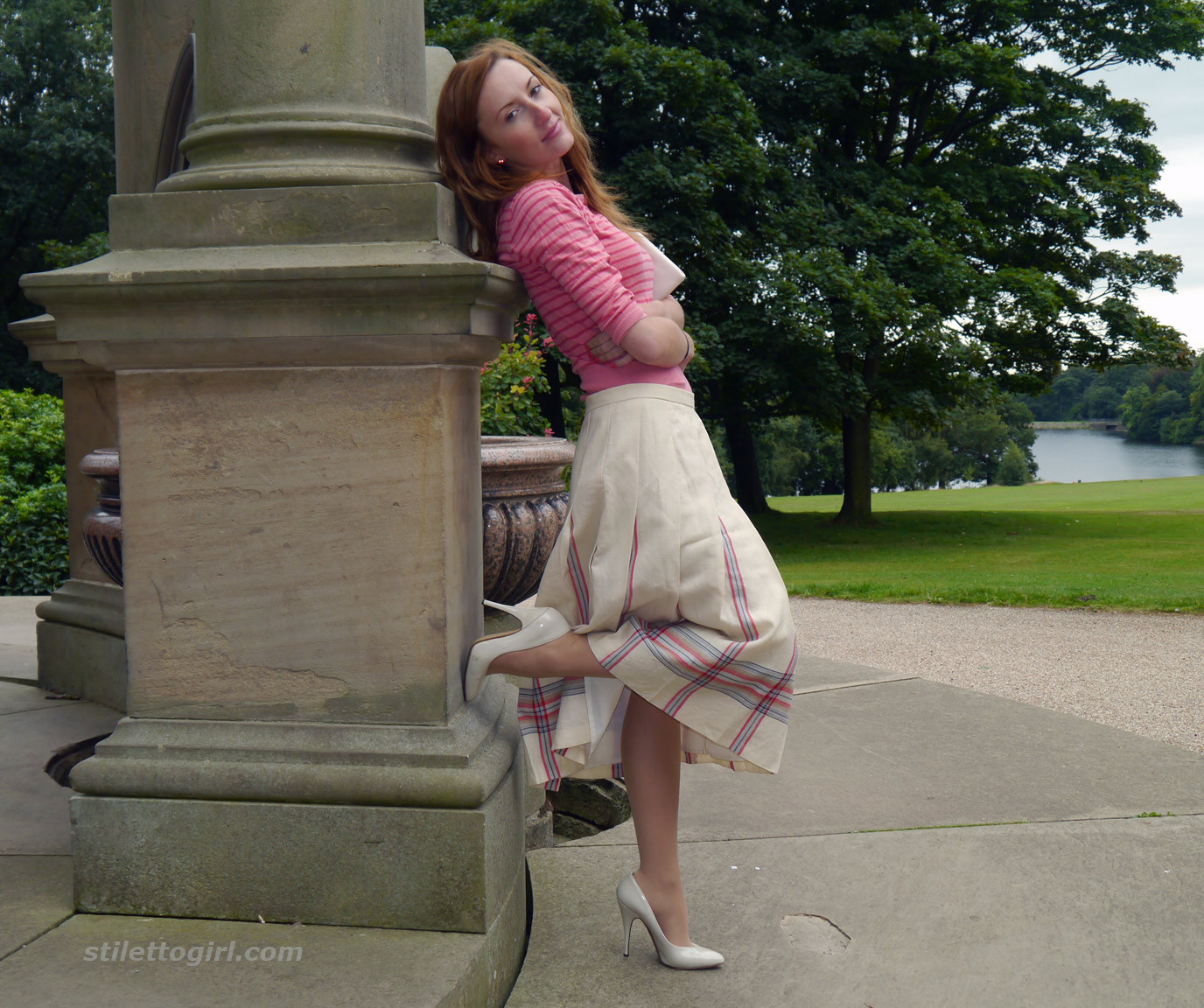 Cute redhead babe poses in a pair of lovely white high heeled stilettos for all  #72555912