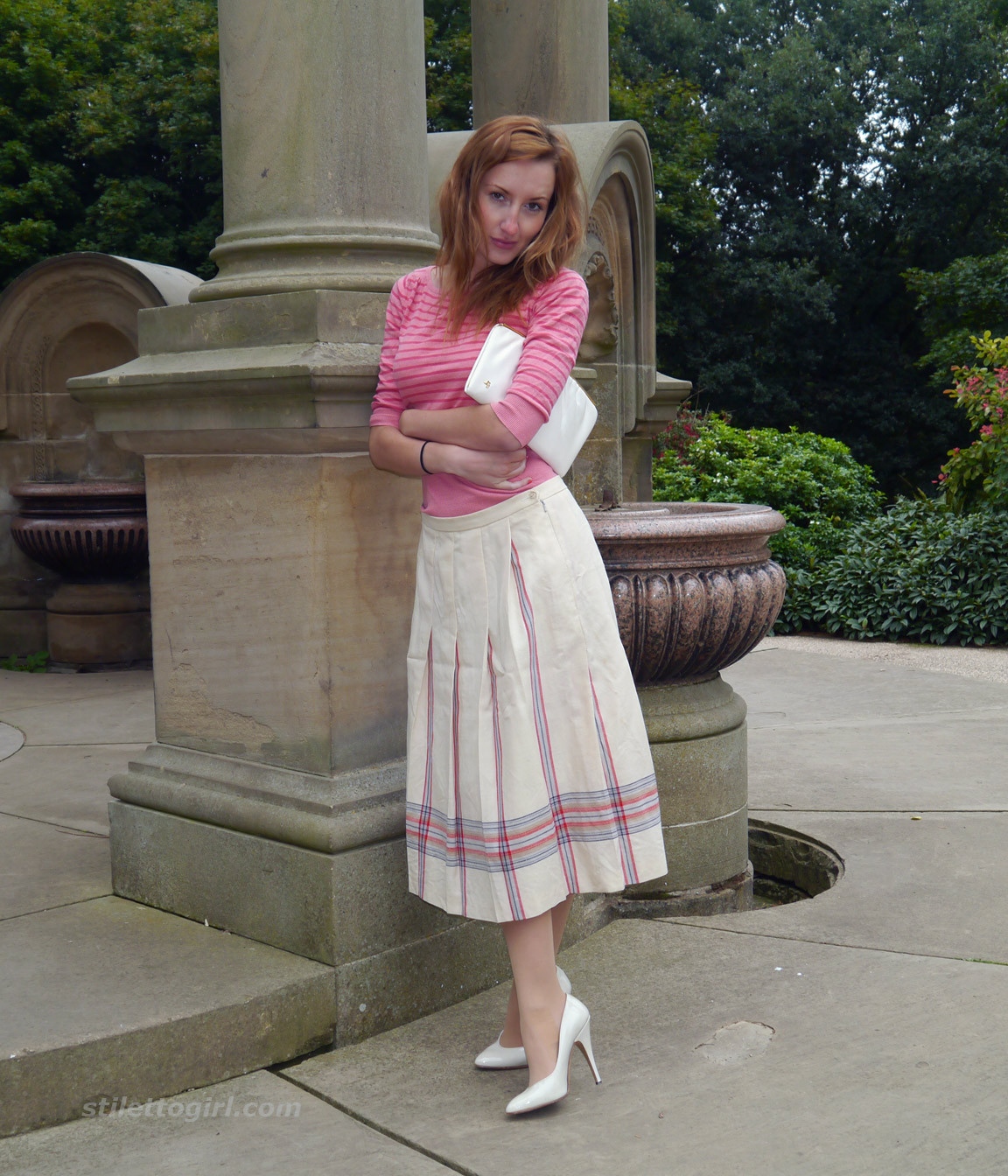 Cute redhead babe poses in a pair of lovely white high heeled stilettos for all  #72555949