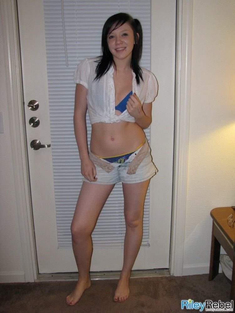 Tiny titted eighteen year old Riley Rebel posing in blue panties #78651027