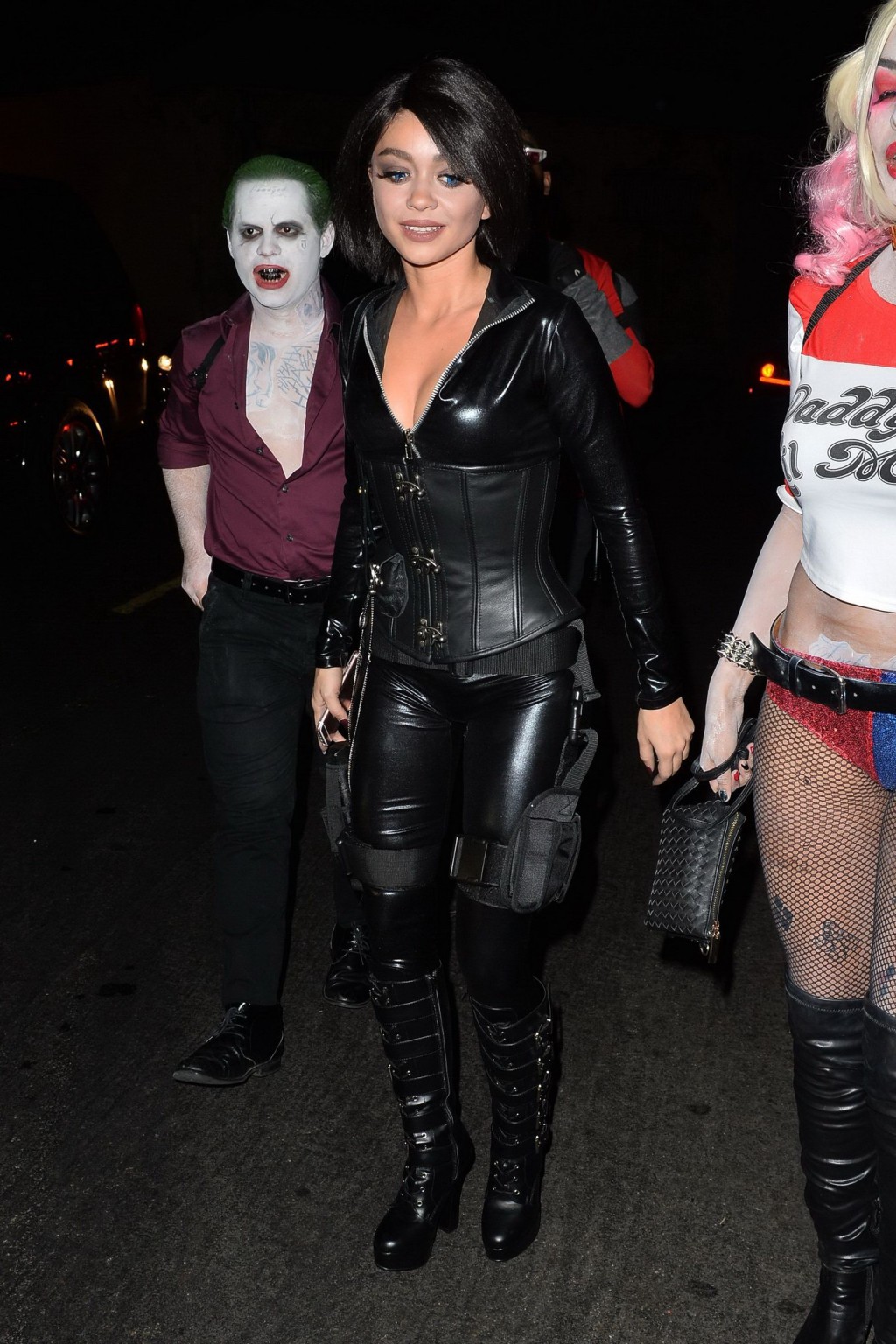 Sarah Hyland stunning in tight black leather for Halloween #75150473